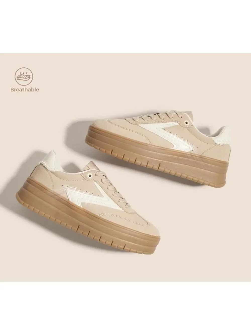 🆕Women's Khaki Platform Sneakers Gum Thick Sole Tennis Walking Shoes